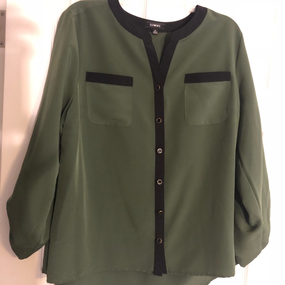 Green and black button up blouse